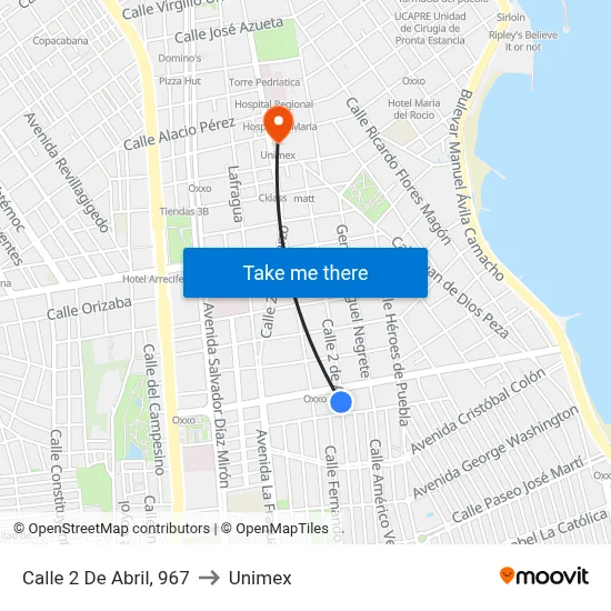Calle 2 De Abril, 967 to Unimex map