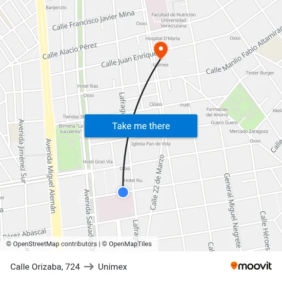 Calle Orizaba, 724 to Unimex map