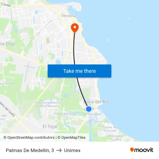 Palmas De Medellín, 3 to Unimex map