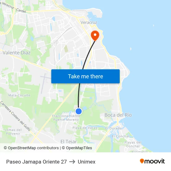 Paseo Jamapa Oriente 27 to Unimex map