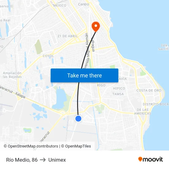 Río Medio, 86 to Unimex map