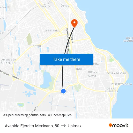 Avenida Ejercito Mexicano, 80 to Unimex map