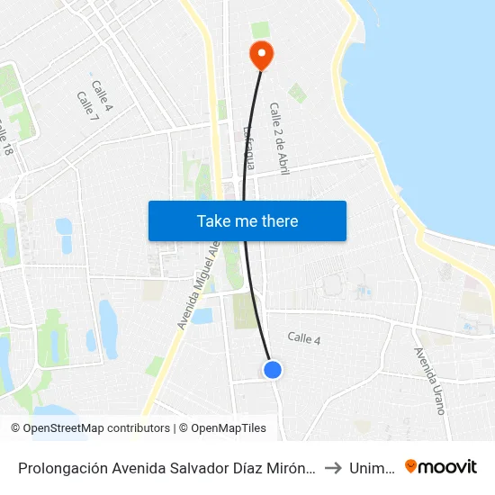 Prolongación Avenida Salvador Díaz Mirón 240 to Unimex map