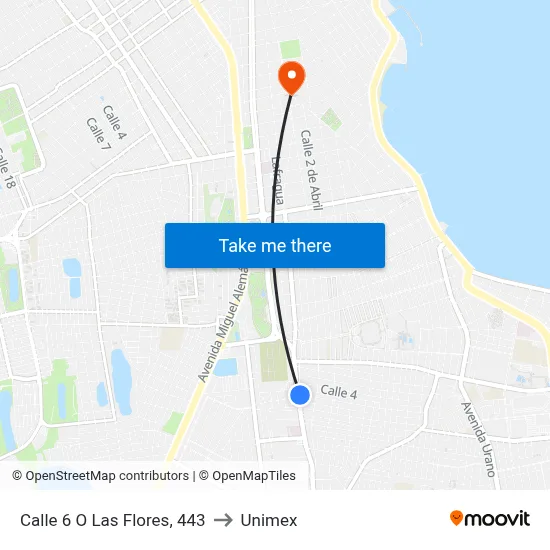 Calle 6 O Las Flores, 443 to Unimex map