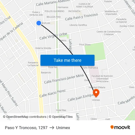 Paso Y Troncoso, 1297 to Unimex map