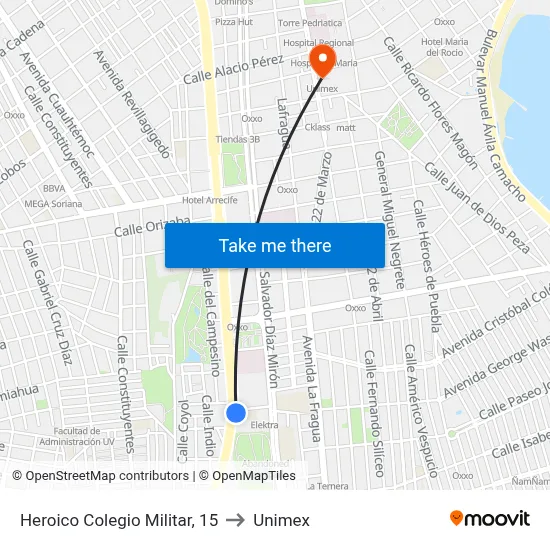 Heroico Colegio Militar, 15 to Unimex map