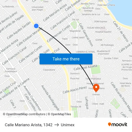 Calle Mariano Arista, 1342 to Unimex map