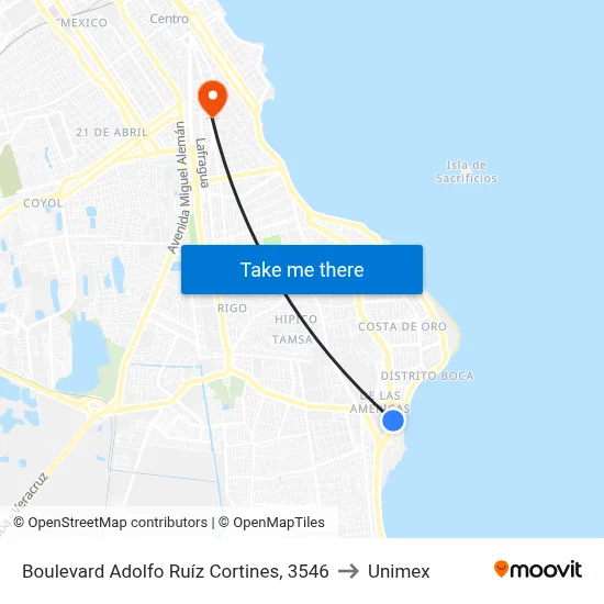 Boulevard Adolfo Ruíz Cortines, 3546 to Unimex map