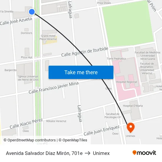 Avenida Salvador Díaz Mirón, 701e to Unimex map