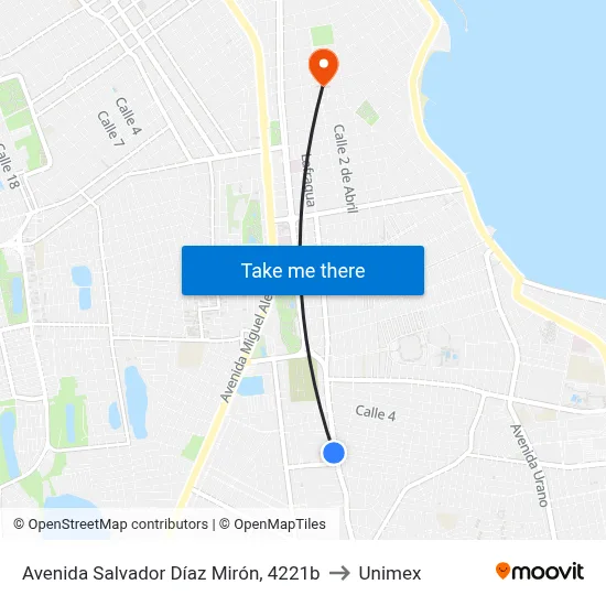 Avenida Salvador Díaz Mirón, 4221b to Unimex map