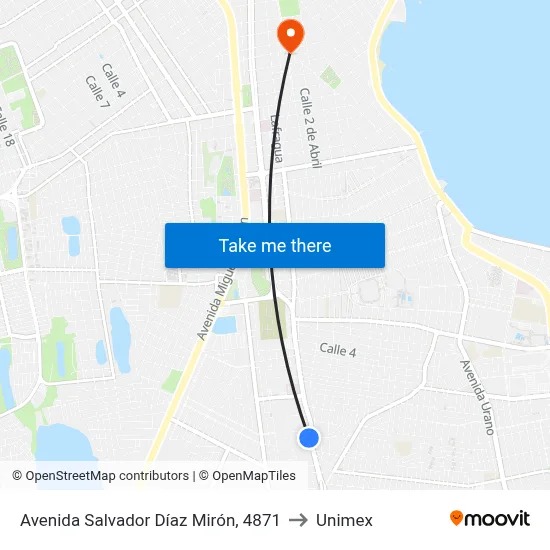 Avenida Salvador Díaz Mirón, 4871 to Unimex map