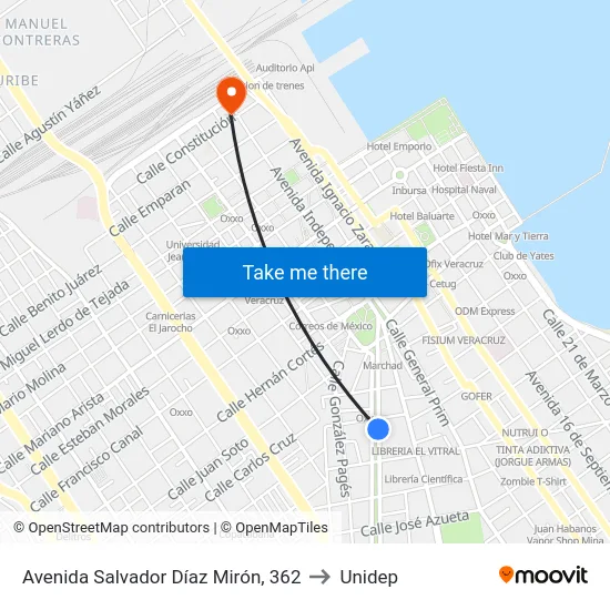 Avenida Salvador Díaz Mirón, 362 to Unidep map