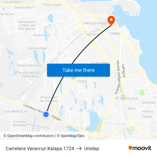 Carretera Veracruz-Xalapa 1724 to Unidep map