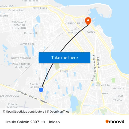 Ursulo Galván 2397 to Unidep map