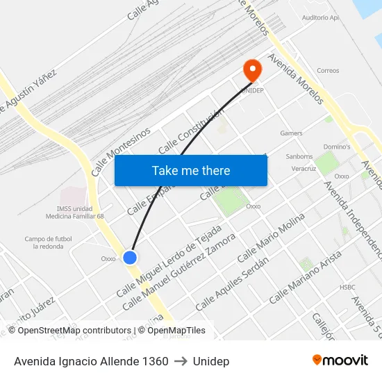 Avenida Ignacio Allende 1360 to Unidep map