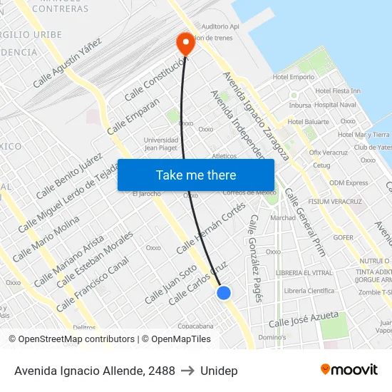 Avenida Ignacio Allende, 2488 to Unidep map