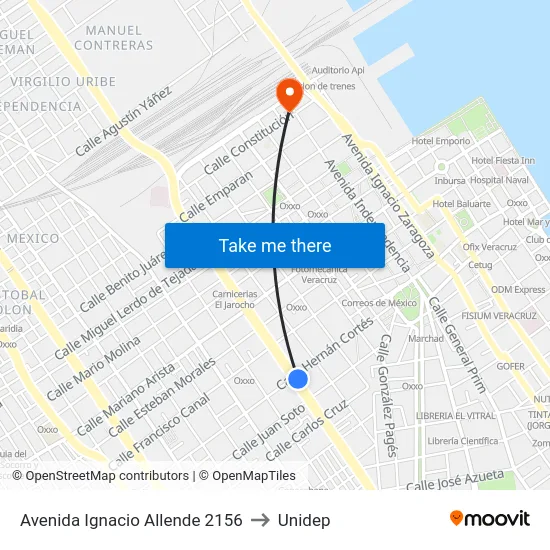 Avenida Ignacio Allende 2156 to Unidep map