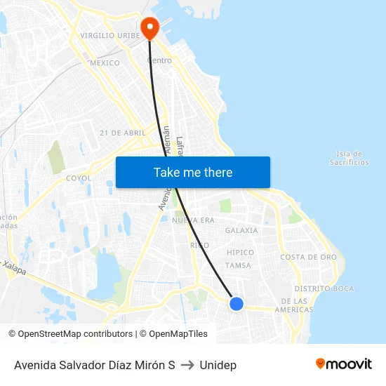 Avenida Salvador Díaz Mirón S to Unidep map