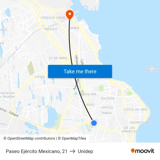 Paseo Ejército Mexicano, 21 to Unidep map