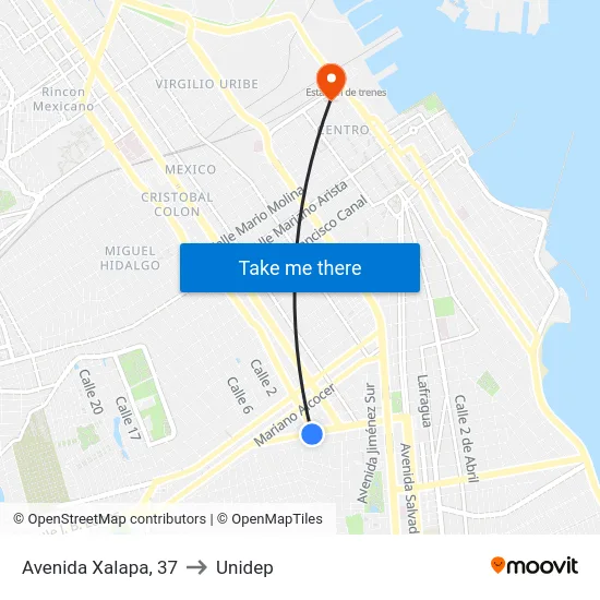 Avenida Xalapa, 37 to Unidep map