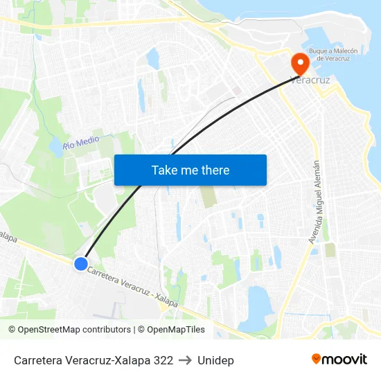 Carretera Veracruz-Xalapa 322 to Unidep map