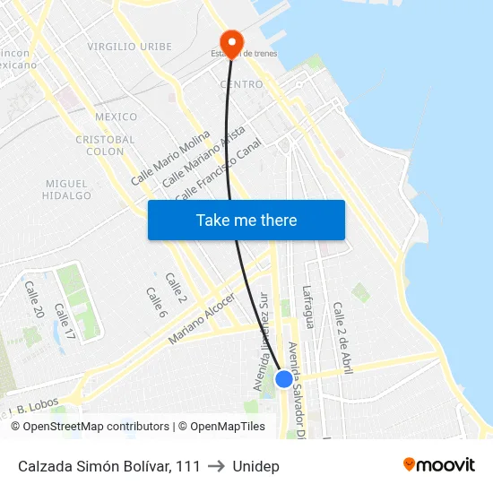 Calzada Simón Bolívar, 111 to Unidep map