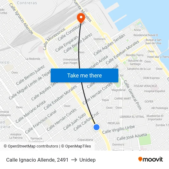 Calle Ignacio Allende, 2491 to Unidep map