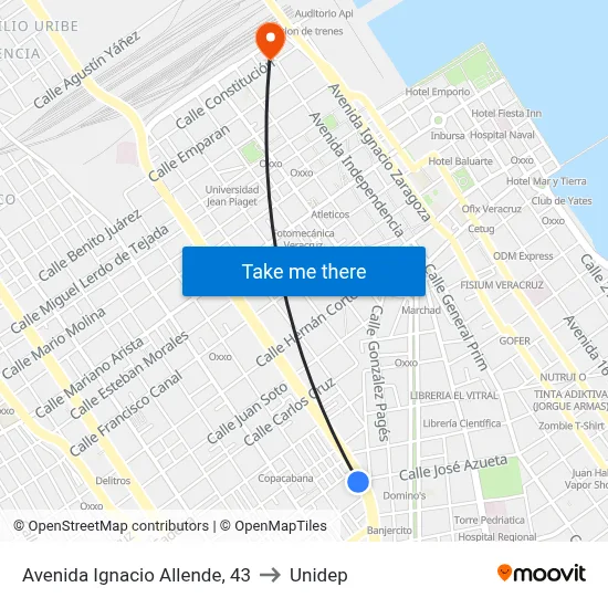 Avenida Ignacio Allende, 43 to Unidep map