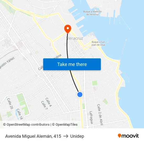 Avenida Miguel Alemán, 415 to Unidep map