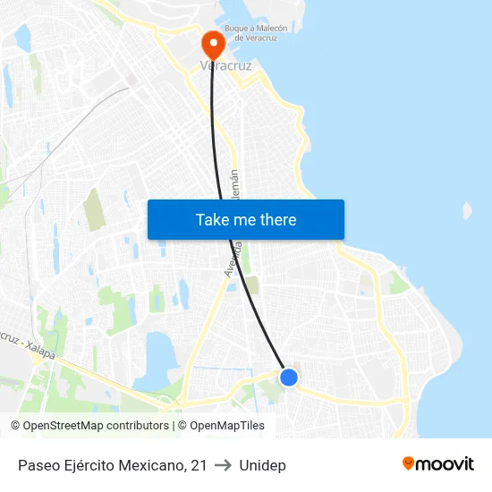Paseo Ejército Mexicano, 21 to Unidep map