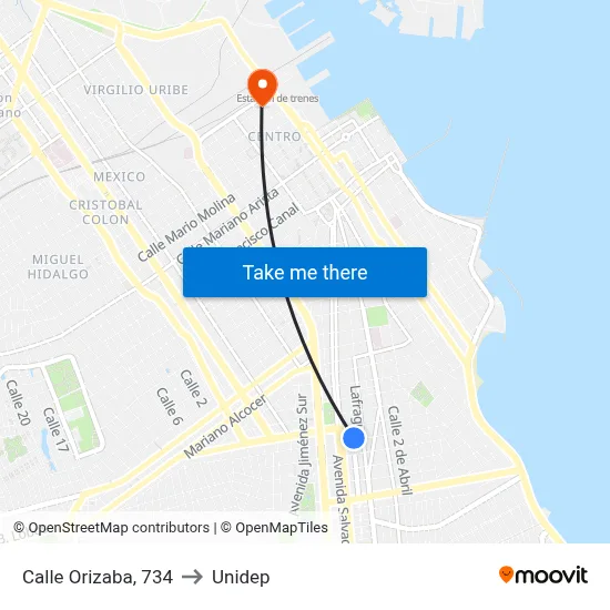 Calle Orizaba, 734 to Unidep map