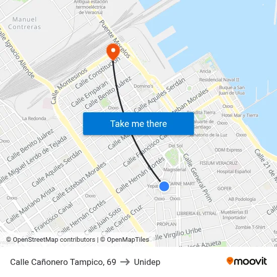 Calle Cañonero Tampico, 69 to Unidep map