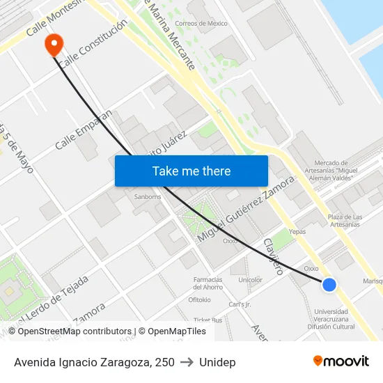 Avenida Ignacio Zaragoza, 250 to Unidep map