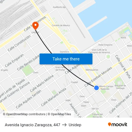 Avenida Ignacio Zaragoza, 447 to Unidep map