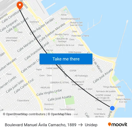 Boulevard Manuel Ávila Camacho, 1889 to Unidep map