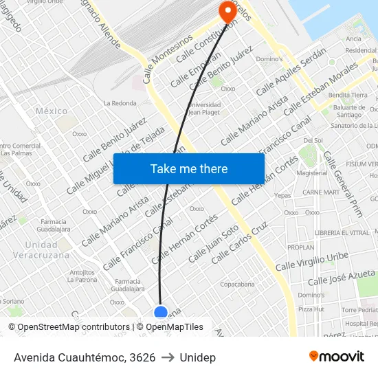 Avenida Cuauhtémoc, 3626 to Unidep map