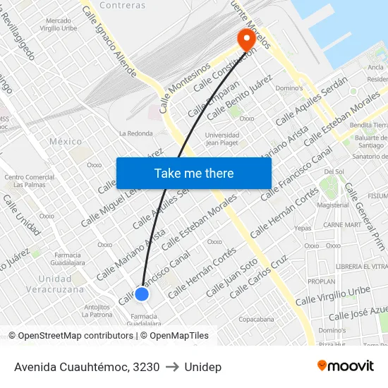 Avenida Cuauhtémoc, 3230 to Unidep map