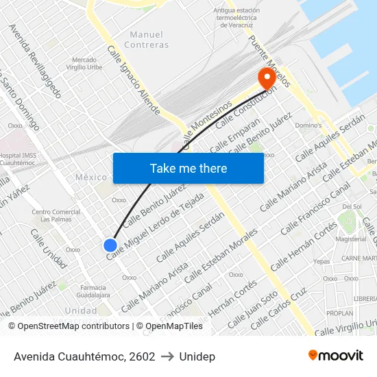 Avenida Cuauhtémoc, 2602 to Unidep map