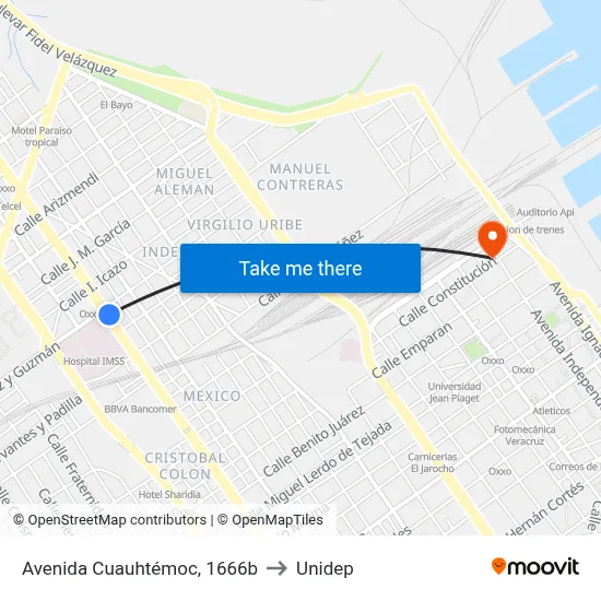 Avenida Cuauhtémoc, 1666b to Unidep map