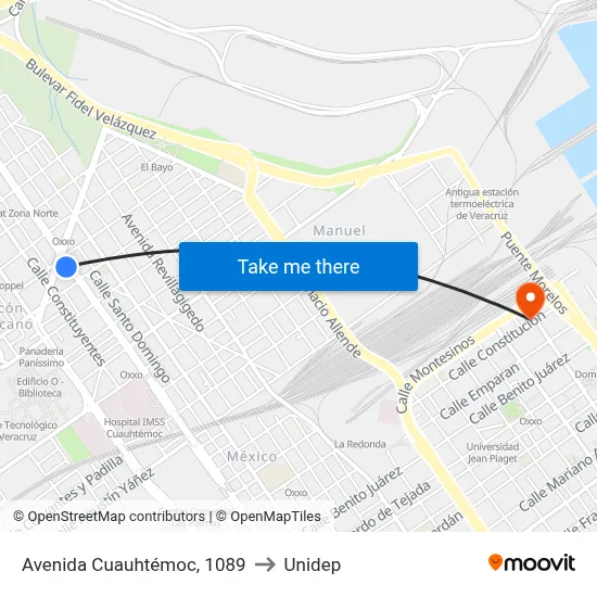 Avenida Cuauhtémoc, 1089 to Unidep map