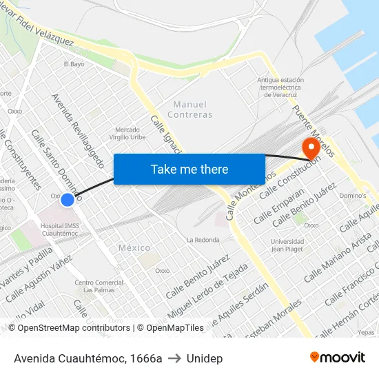 Avenida Cuauhtémoc, 1666a to Unidep map