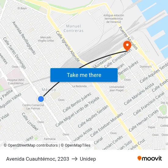 Avenida Cuauhtémoc, 2203 to Unidep map