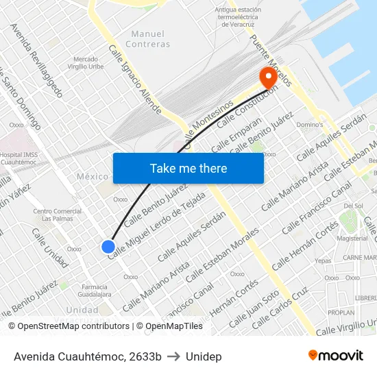 Avenida Cuauhtémoc, 2633b to Unidep map