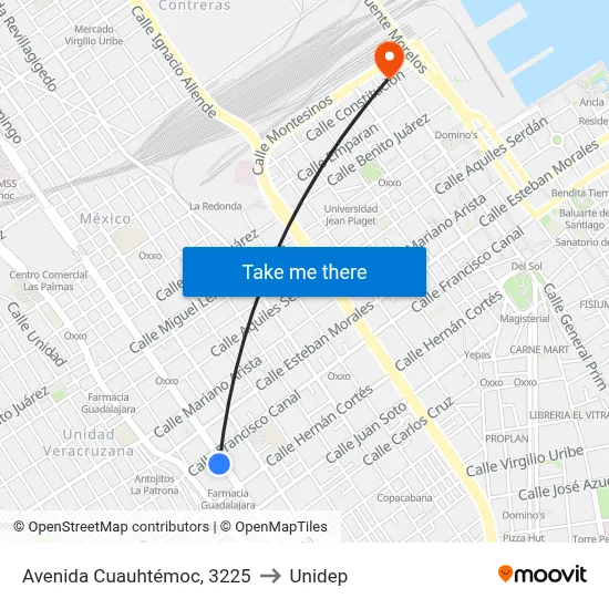 Avenida Cuauhtémoc, 3225 to Unidep map