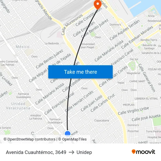 Avenida Cuauhtémoc, 3649 to Unidep map
