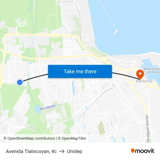 Avenida Tlalixcoyan, 4c to Unidep map