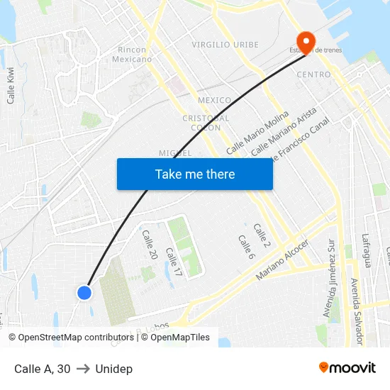 Calle A, 30 to Unidep map