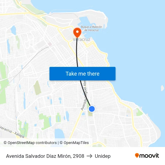 Avenida Salvador Díaz Mirón, 2908 to Unidep map