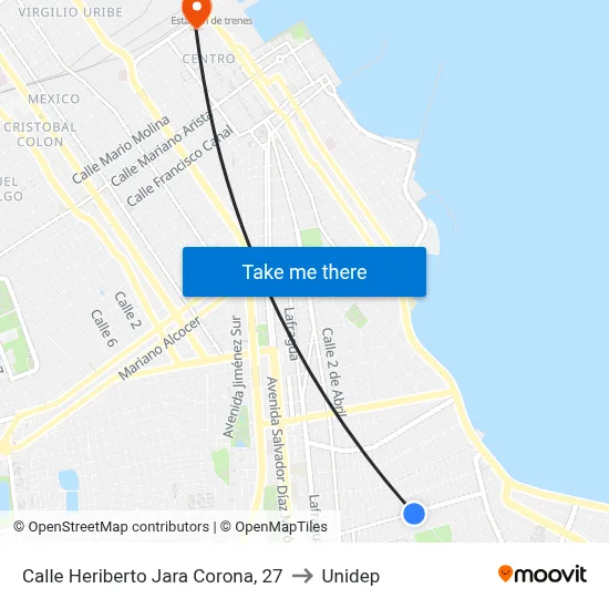 Calle Heriberto Jara Corona, 27 to Unidep map
