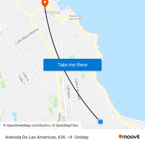 Avenida De Las Americas, 636 to Unidep map